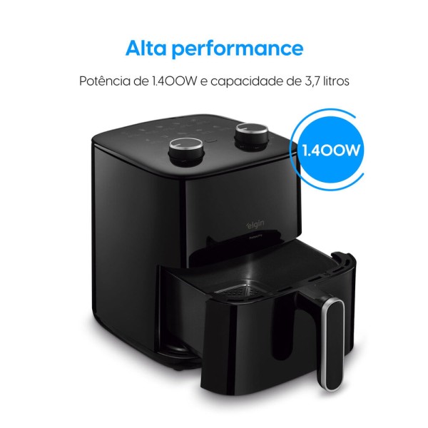Encontraproduto.com.br - Fritadeira Air Fryer Pratica Fry - 3,7 Litros 220V 1.400W Preta Cuba Quadrada e Grelha Removível