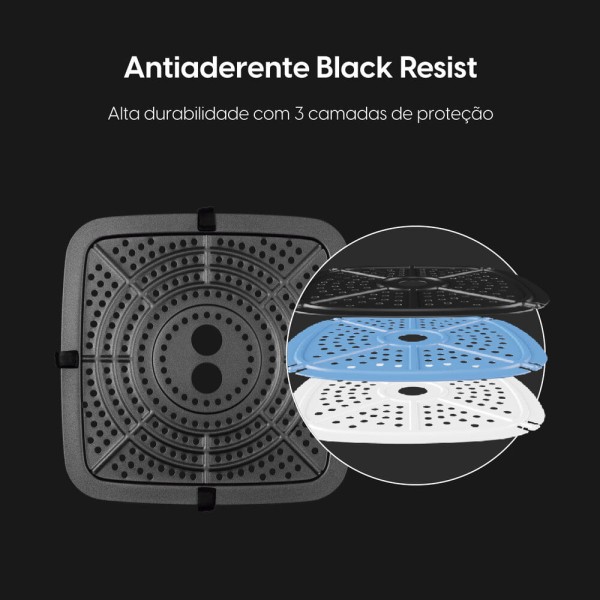 Encontraproduto.com.br - Fritadeira Air Fryer Pratica Fry - 3,7 Litros 220V 1.400W Preta Cuba Quadrada e Grelha Removível