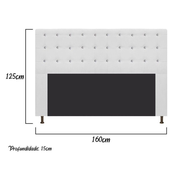 Encontraproduto.com.br - Cabeceira Estofada Dama 160 cm Queen Size Com Strass Suede Branco - ADJ Decor