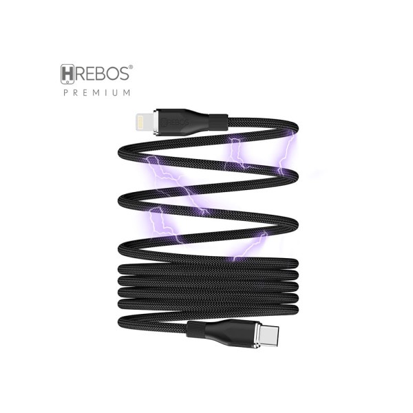 Cabo Auxiliar Hrebos USB-C para LIGHTNING, Curl Flow Cabo Magnético - CB-601I | Preto