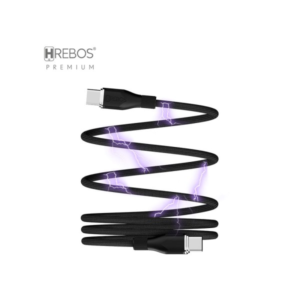 Cabo Auxiliar Hrebos USB-C para USB-C, Curl Flow Cabo Magnético - CB-602C | Preto