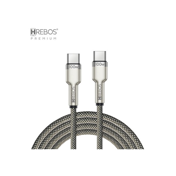 Cabo Auxiliar Hrebos USB-C para USB-C, Metal Waves - CB-351C | Preto