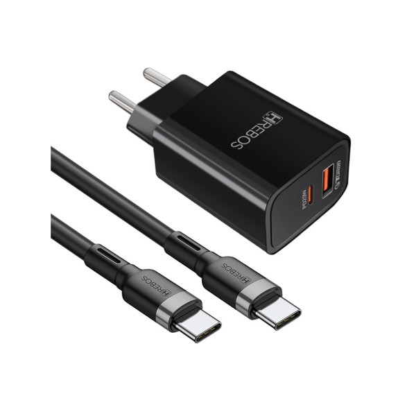 Encontraproduto.com.br - Carregador de Parede Hrebos Power Turbo, 1entrada USB-C e 1 entrada USB-A, 20W, com Cabo - CRG-154CC | Preto