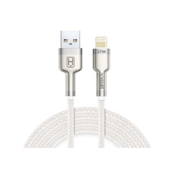 Cabo Auxiliar Hrebos USB-A para Lightning, Turbo Metal Waves - HS-595| Branco