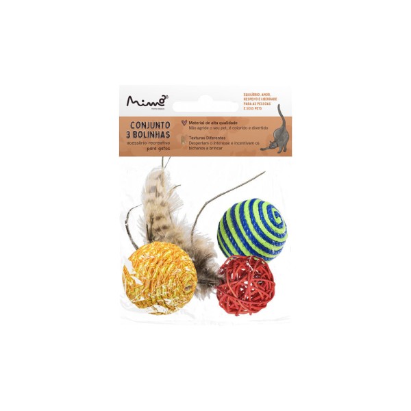 Encontraproduto.com.br - Brinquedo Para Pet Conjunto Três Bolinhas Com Texturas Diferentes Para Gatos Mimo - PP120