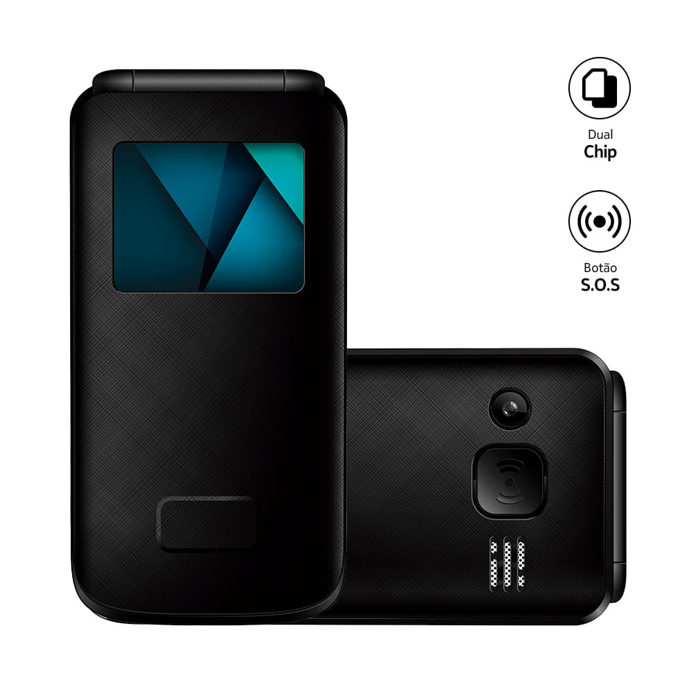 Encontraproduto.com.br - Celular Flip Vita Lite Dual Chip Rádio FM + MP3 + Bluetooth 2.1 Preto Multilaser - P9142