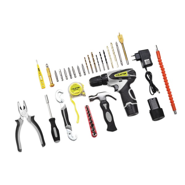 Encontraproduto.com.br - Parafusadeira Furadeira 12v Maleta com Ferramentas e Acessórios Klatter - MV073