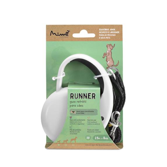 Guia Retrátil Mimo Conceito Runner Emborrachada Fita 3m até 8kg (PP) Preto - PP030