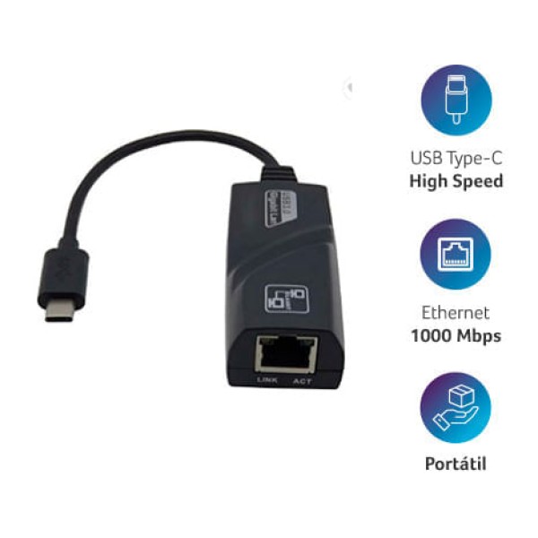 Encontraproduto.com.br - Conversor Usb Type-c (m) X Rj45 (f) 10/100/1000 Multi - WI423 WI423