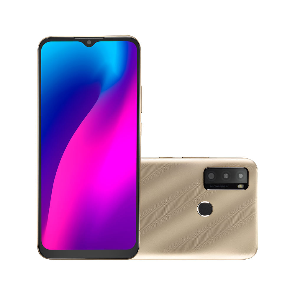 Encontraproduto.com.br - Smartphone Multilaser G Max 2 64 + 2 GB RAM 4G Tela 6,5 Câmera Tripla + 5 MP Para Selfies Processador Octa Core Dourado - P9157