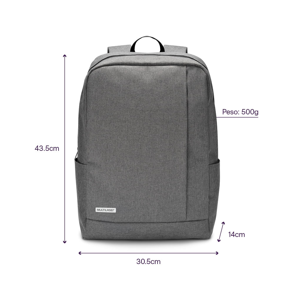 Encontraproduto.com.br - Mochila Classic Para Notebook até 15,6 Pol Cinza USB Multilaser - BO438