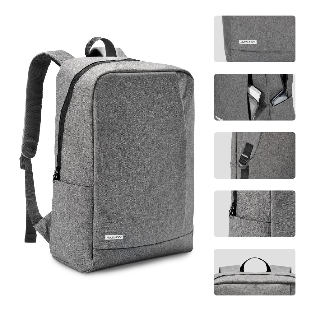 Encontraproduto.com.br - Mochila Classic Para Notebook até 15,6 Pol Cinza USB Multilaser - BO438