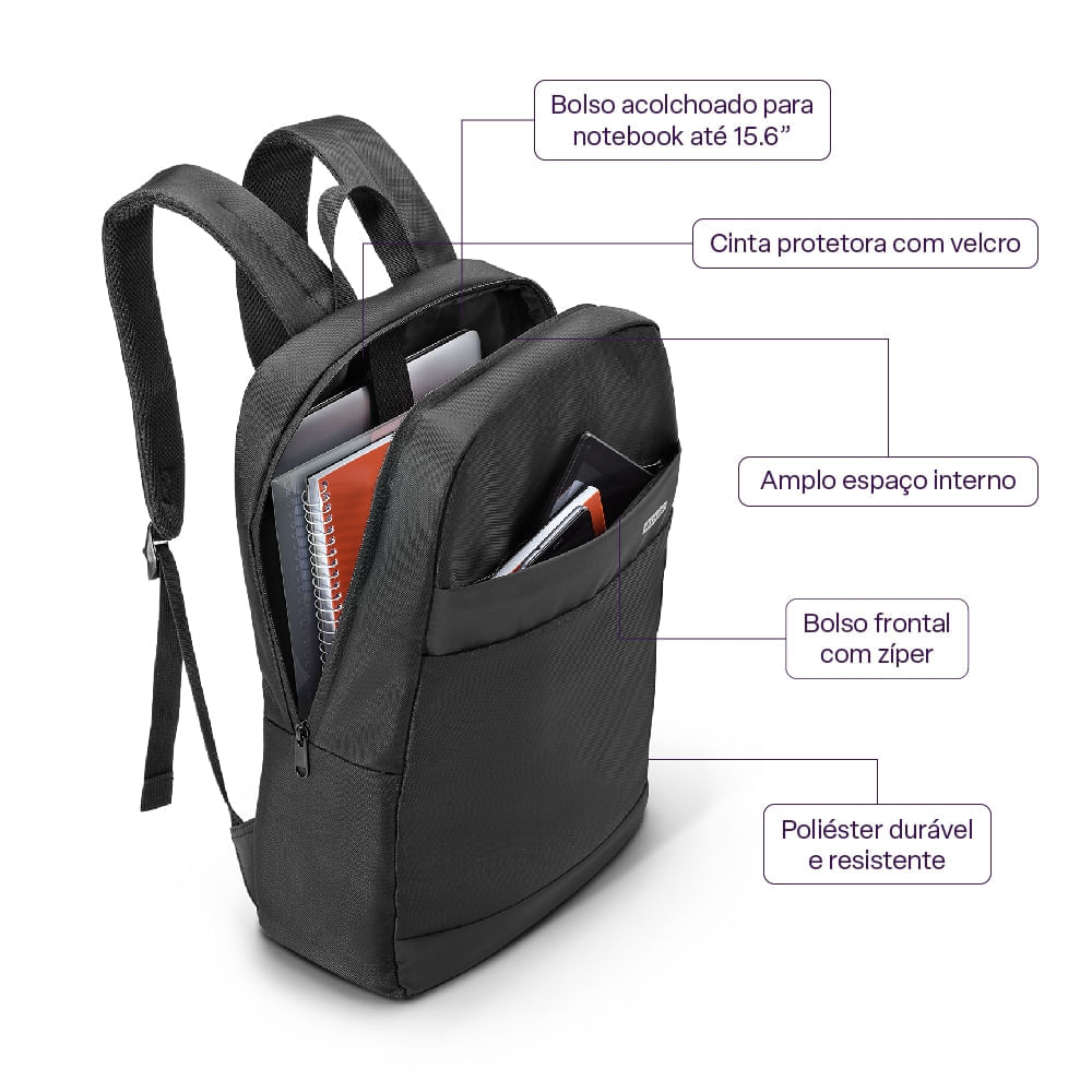 Encontraproduto.com.br - Mochila Elegance Para Notebook até 15,6 Pol Preta Multilaser - BO439