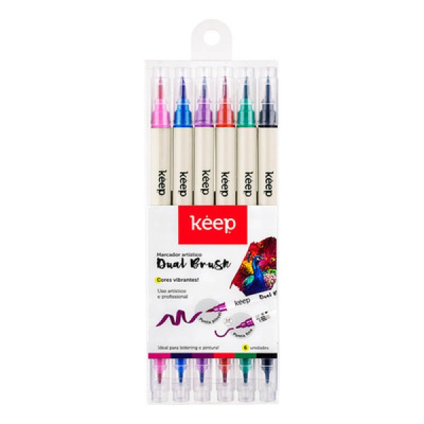 Marcador Artístico Dual Brush com 6 Unidades Keep - MR058