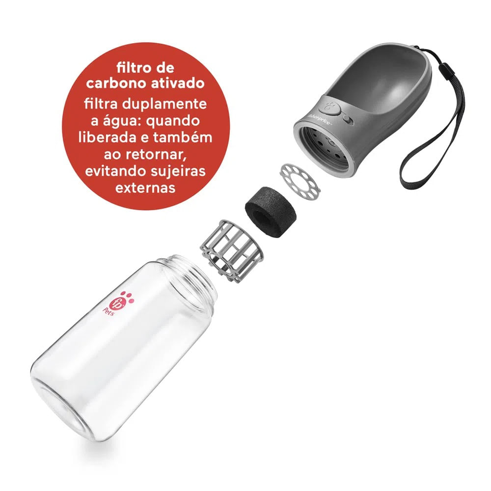 Encontraproduto.com.br - Garrafa Portátil 550ml Cinza Com Filtro De Carvão Ativado Fisher Price - Multilaser