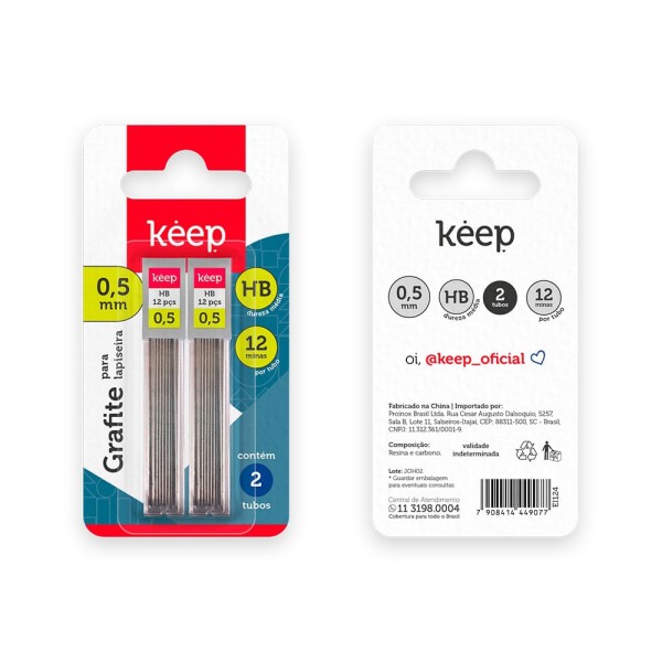 Encontraproduto.com.br - Tubo de Grafite HB 0,5mm Blister c/ 2 Tubos Keep - EI124 EI124