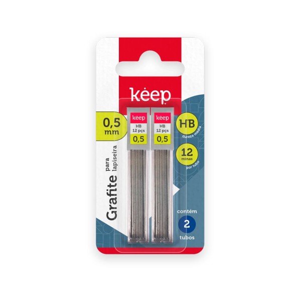 Encontraproduto.com.br - Tubo de Grafite HB 0,5mm Blister c/ 2 Tubos Keep - EI124 EI124