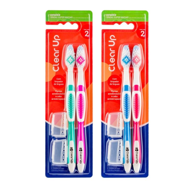 Escova de Dente Complete Clear Up com 2 Unidades (Cores Sortidas) Multi Saúde - HC591 HC591