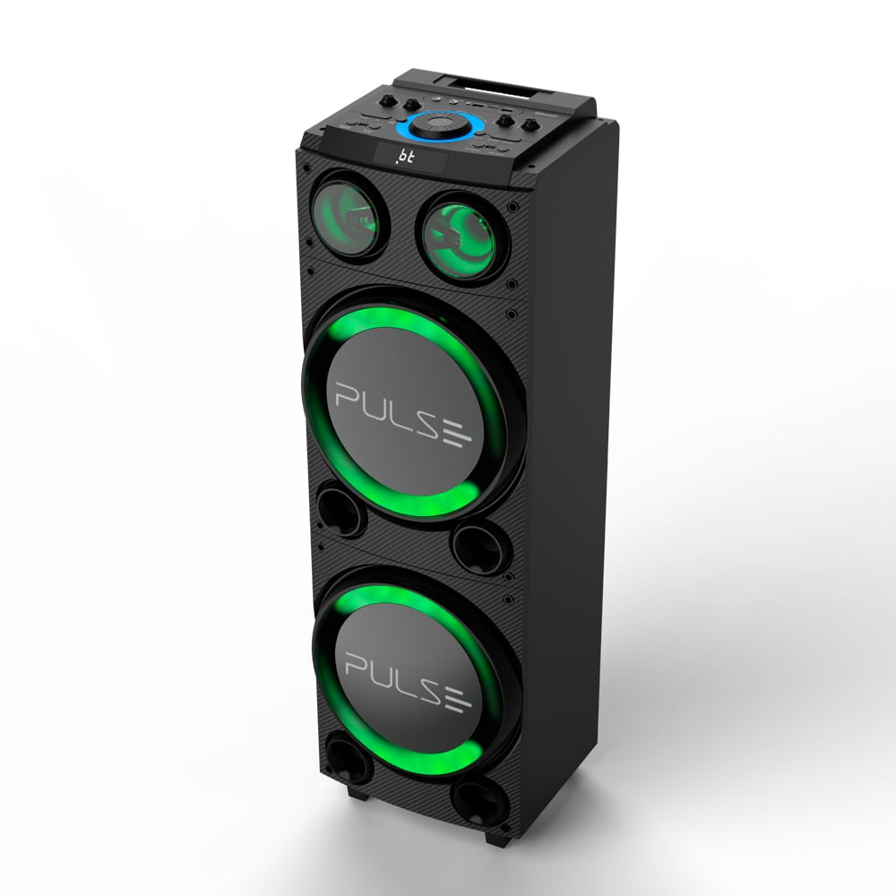 Encontraproduto.com.br - Caixa de Som Amplificada Multi Pulse Torre Double SP507 1800W Bluetooth USB Microfone