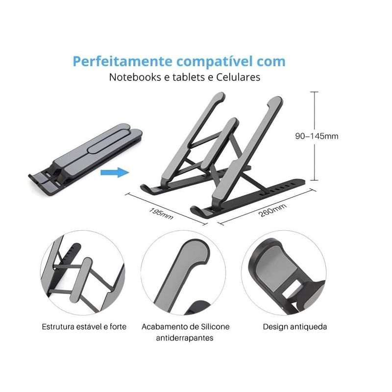 Encontraproduto.com.br - Suporte Notebook Portatil de Aluminio Ac439 Multilaser