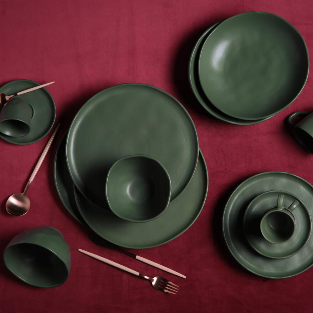 Encontraproduto.com.br - Conjunto com 6 Xícaras e Pires para Café Porto Brasil Bio Leaf em Stoneware Verde - 120 ml
