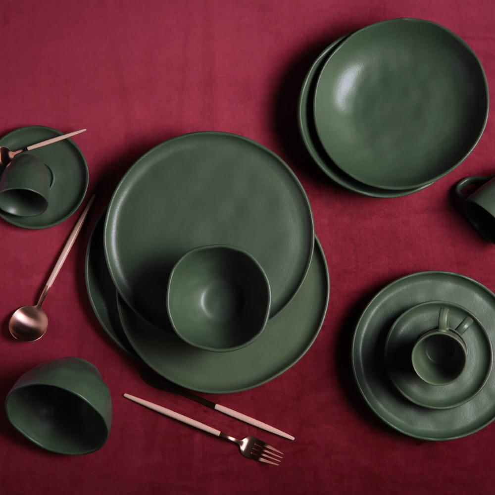 Encontraproduto.com.br - Conjunto de Bowls Porto Brasil Orgânico Leaf em Stoneware Verde 558 ml - 6 Peças