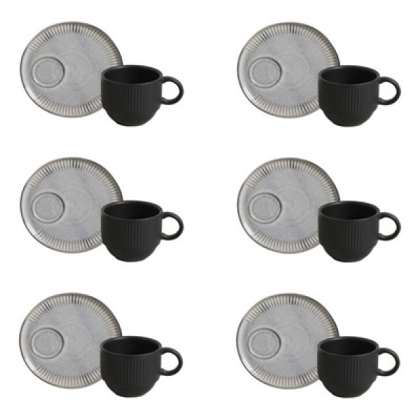 Conjunto de Xícaras de Chá Empilháveis com Pires Porto Brasil Dust 6 peças - 230 ml