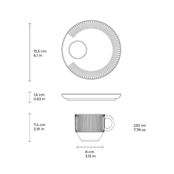 Encontraproduto.com.br - Xicara de Café com Pires Linhas Titanium Porto Brasil 230 ml