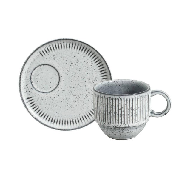 Encontraproduto.com.br - Conjunto de Xícaras de Chá Empilháveis com Pires Porto Brasil Titanium 6 peças - 230 ml