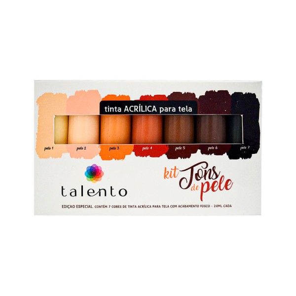 Encontraproduto.com.br - Tinta Acrílica Tons de Pele Estojo com 7 tubos de 20ml Talento
