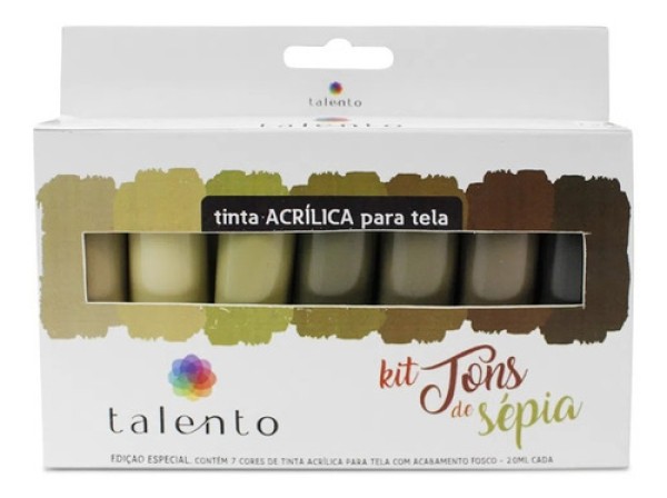 Tinta Acrílica Tons de Sépia Estojo com 7 tubos de 20ml Talento