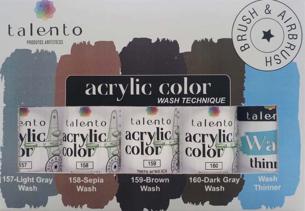 Encontraproduto.com.br - Kit Tinta Acrílica para Modelismo Wash Technique com 5 Unidades Talento