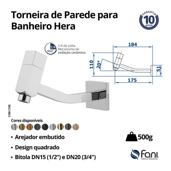 Encontraproduto.com.br - Torneira de Parede Lavatório Hera 1.1/2