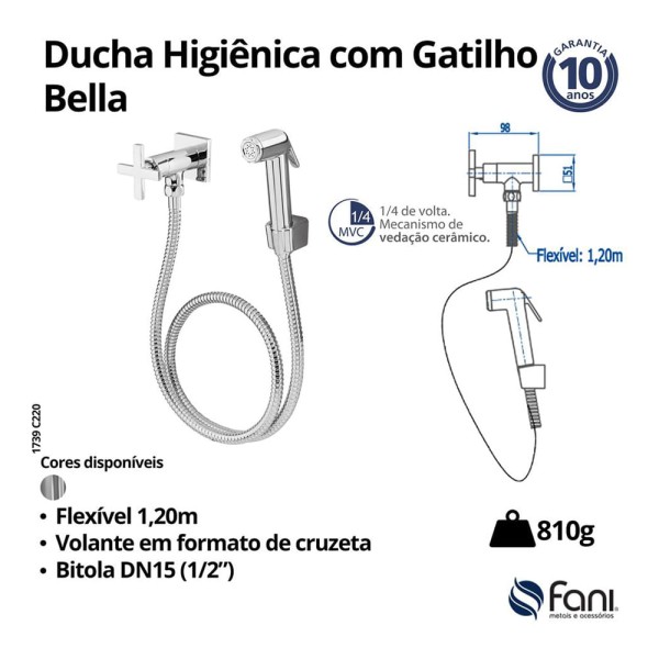 Encontraproduto.com.br - Ducha Higiênica com Gatilho Abs Flexível Bella Cromado