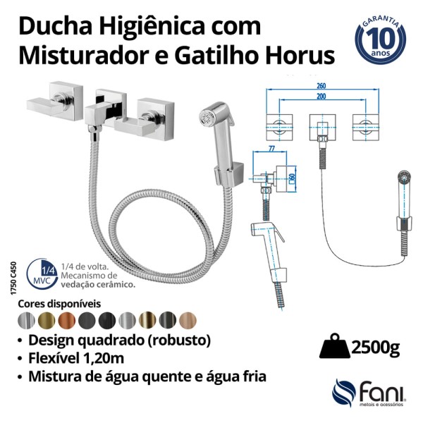 Encontraproduto.com.br - Ducha Higiênica com Misturador e Gatilho Abs Flexível Horus DOro Vecchio