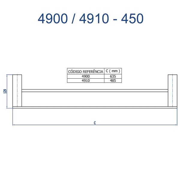Encontraproduto.com.br - Porta Toalha Duplo Reto Longo Horus 60cm Preto Fosco - Fani - 4900 BK450 - Unitário