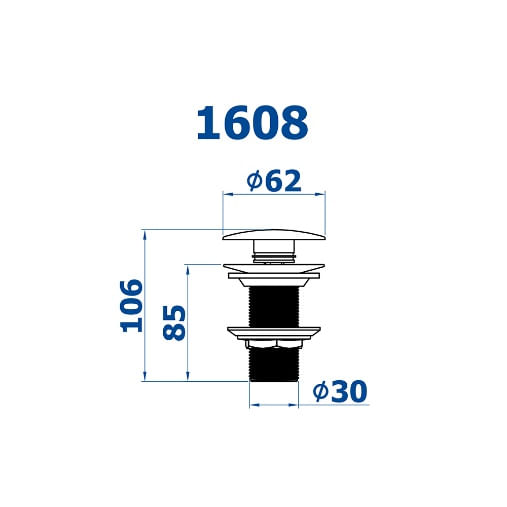 Encontraproduto.com.br - Válvula de Escoamento Redonda Click para Banheiro e Lavabo Preta Fosca - Fani - 1608 BK - Unitário