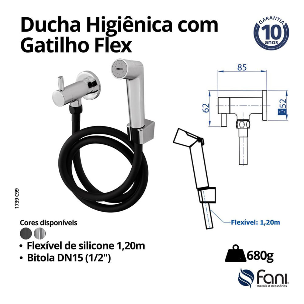 Encontraproduto.com.br - Ducha Higiênica com Gatilho Abs Flexível Flex Cromado