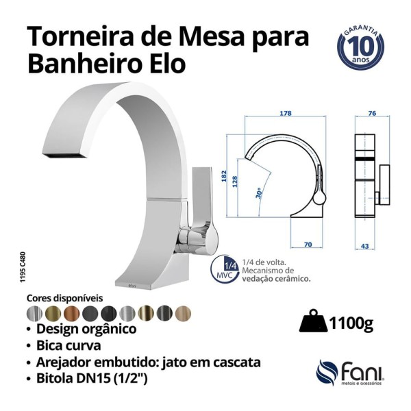 Encontraproduto.com.br - Torneira Lavatorio Mesa Bica Alta 1195 Bk480