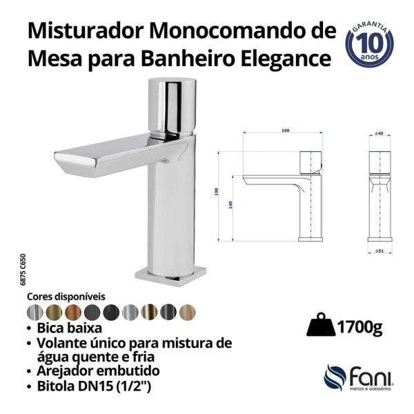 Encontraproduto.com.br - Misturador monocomando lavatorio mesa bica baixa 6875 ge650
