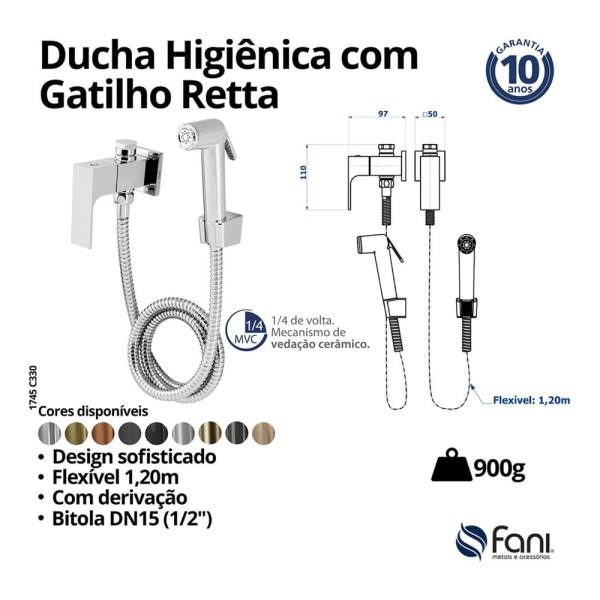 Encontraproduto.com.br - Ducha Higiênica com Derivação e Gatilho Abs Flexível Retta Grafite