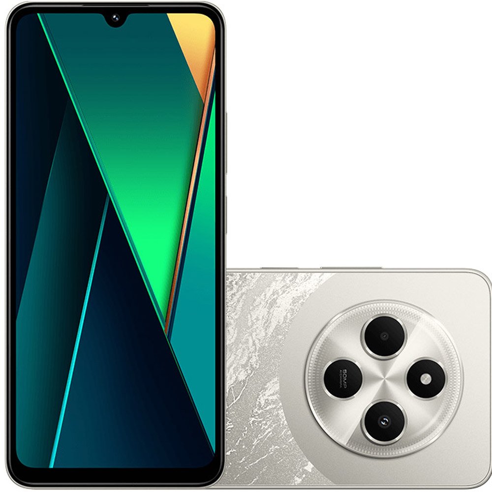 Smartphone Xiaomi POCO C75 White gold Tela 6.88 256GB 8GB RAM 120Hz Câmera 50MP