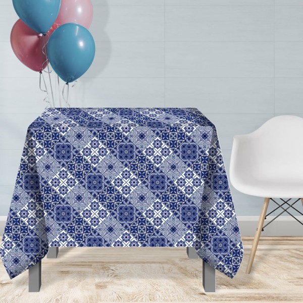 Encontraproduto.com.br - 1 Toalha Mesa Festa TNT Coimbra Estampado Azul 140X200