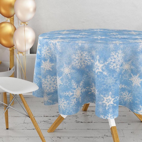 Encontraproduto.com.br - 1 Toalha Mesa Festa Tnt Estampado Floco Neve Frosen Redonda
