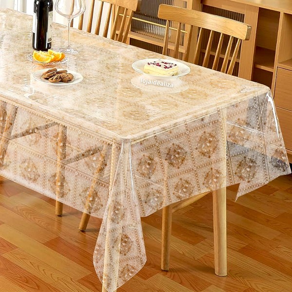Encontraproduto.com.br - Toalha Mesa Plástico Transparente 6 Lugares 1,40x1,80 M2