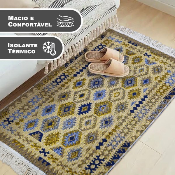 Encontraproduto.com.br - 1 Tapete Kilim Algodão Luxo Grande Dupla Face Kaz3 60x90