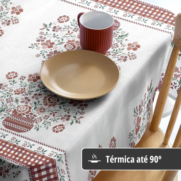Encontraproduto.com.br - Toalha Mesa Plástica Térmica Bordada Vm 4 a 6 Lugares 1,60