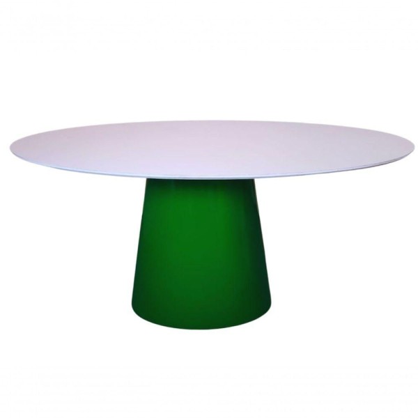 Encontraproduto.com.br - Mesa De Jantar Cone Oval 198X122Cm Base Verde Tampo Laca