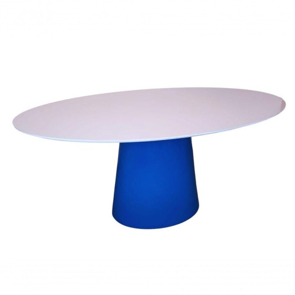 Mesa De Jantar Cone Oval 244X137Cm Base Azul Tampo Laca
