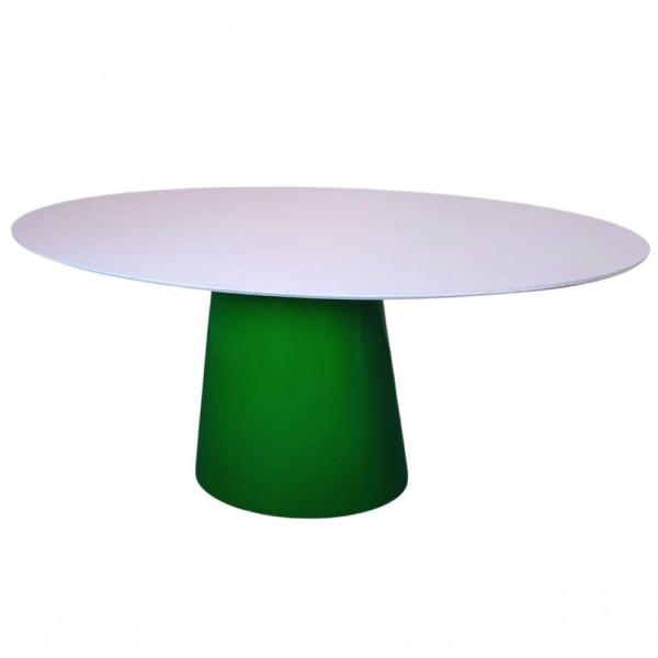 Encontraproduto.com.br - Mesa De Jantar Cone Oval 244X137Cm Base Verde Tampo